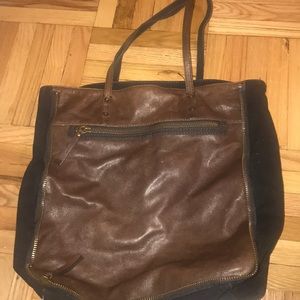 Black and Brown Color block Tote